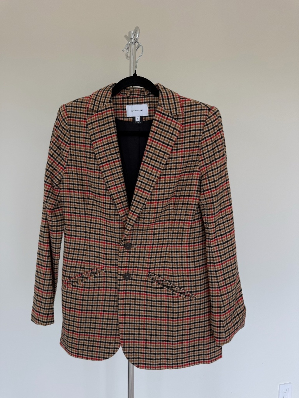 Current/Elliott Plaid Wool Blend Blazer Size 1 (S) Beige Red Black Description